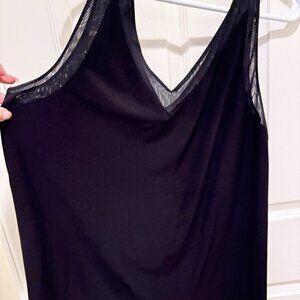 White House Black Market Black Sleeveless V-Neck Top w/ Mesh Trim